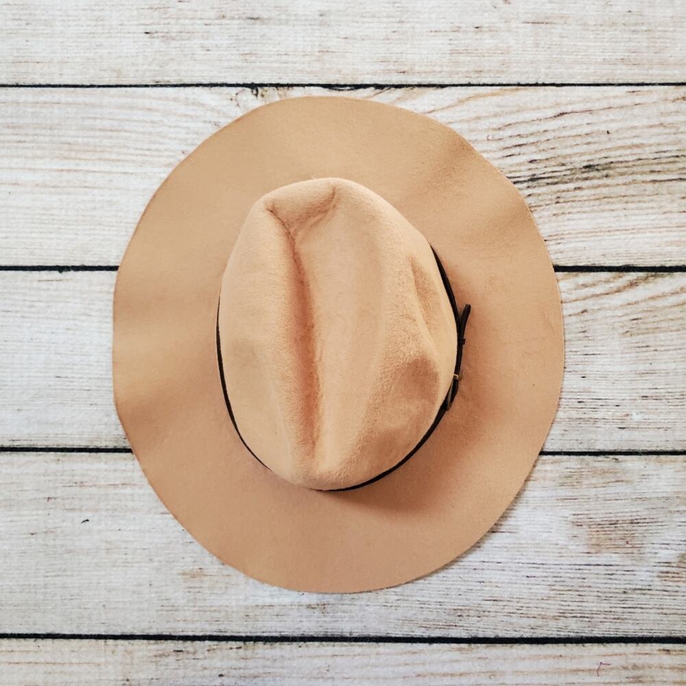 NWT Vintage 90s Y2K Tan Felt Wool Blend Fedora Floppy Hat Womens One Size - Picture 2 of 6